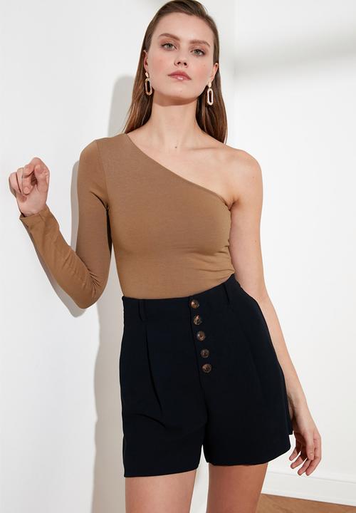 Trendyol - One-shoulder knitted top - mink