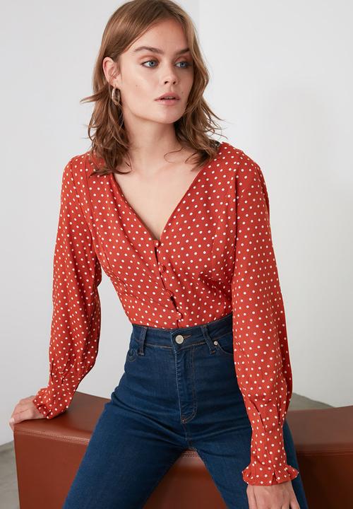 Trendyol - Polka dot blouse - brick