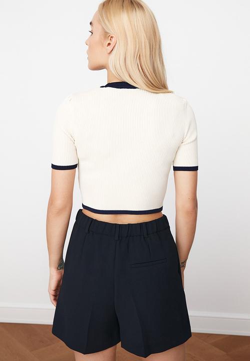 Trendyol - Piping crop knitwear sweater - ecru