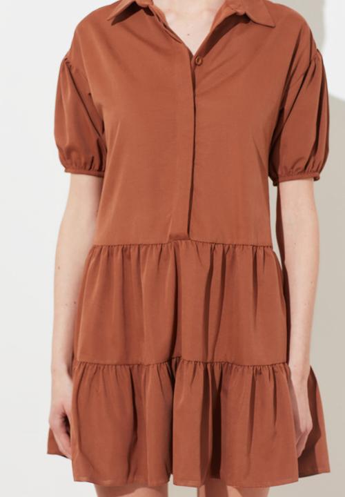 Trendyol - Flywheel shirt collar dress - brick