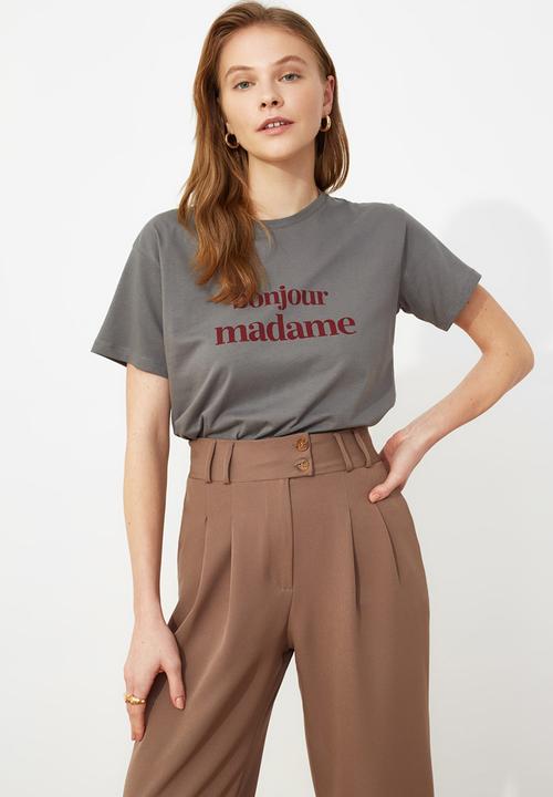 Trendyol - Printed semi-fitted knitted T-shirt - grey
