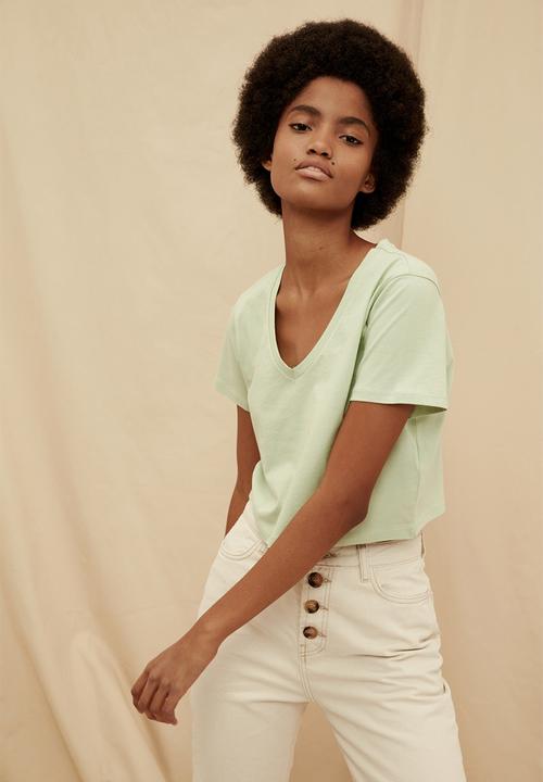 Trendyol - 100% organic cotton crop knitted t-shirt - mint