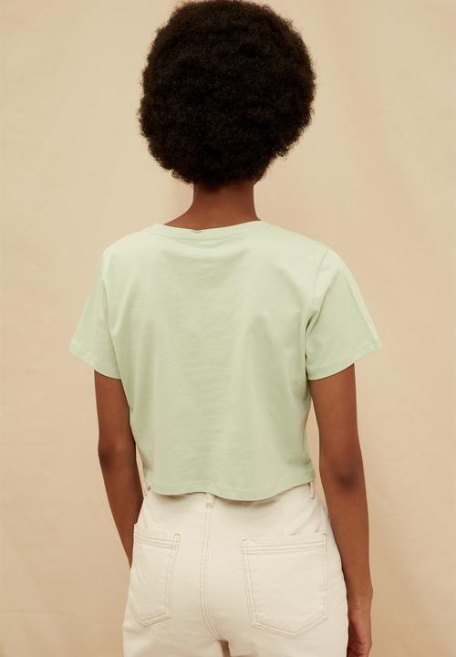 Trendyol - 100% organic cotton crop knitted t-shirt - mint
