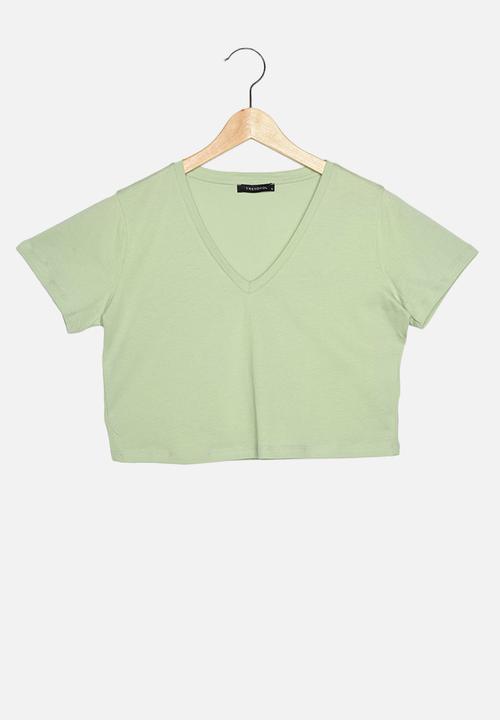 Trendyol - 100% organic cotton crop knitted t-shirt - mint
