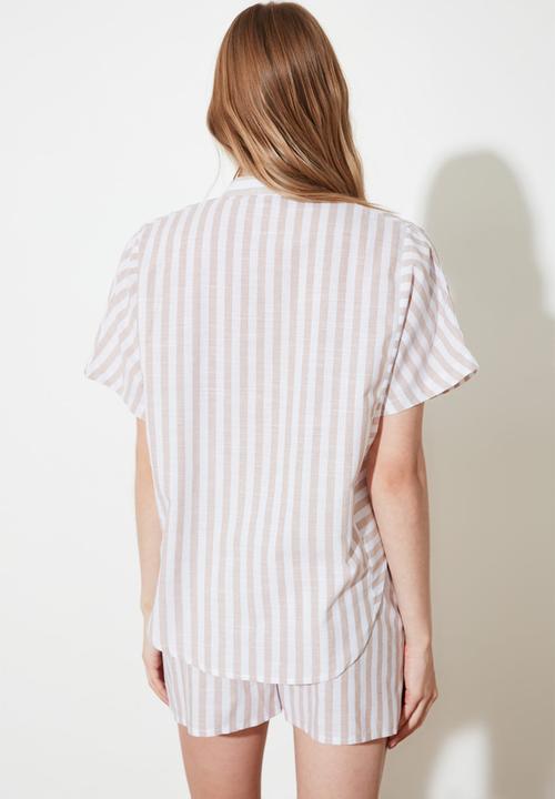 Trendyol - Striped woven pajamas set - beige