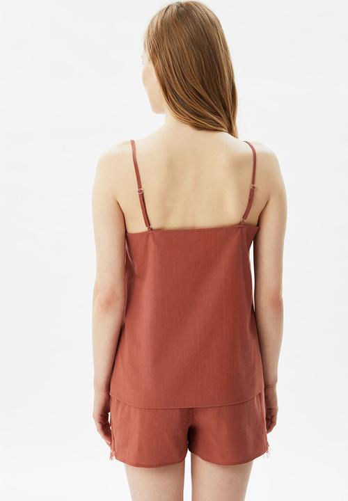 Trendyol - Lace woven pajamas set - cinnamon