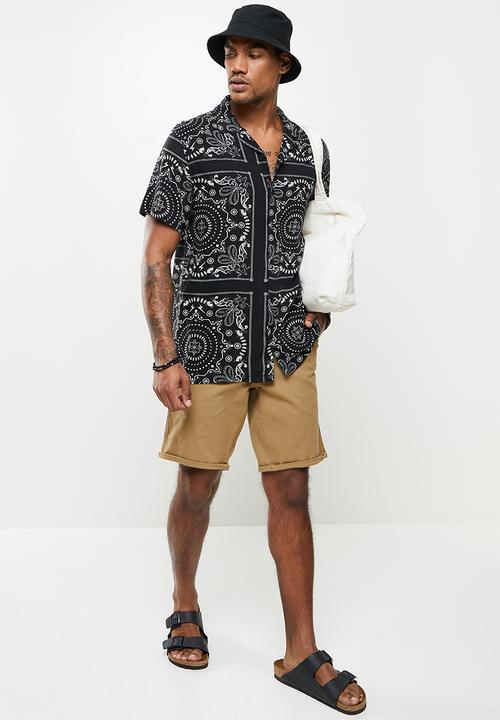 Brave Soul - Fender bandana print shirt - black