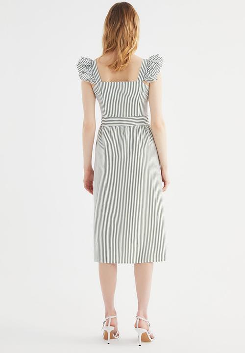 Trendyol - Striped frilly shirt dress - khaki