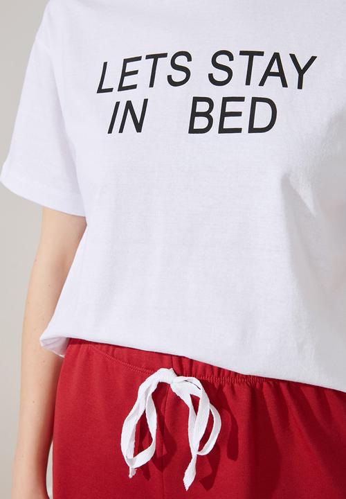 Trendyol - Printed knitted pajamas set - burgundy & white 