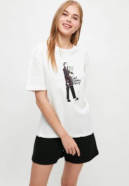 Trendyol - Printed knitted pajamas set  - black & white