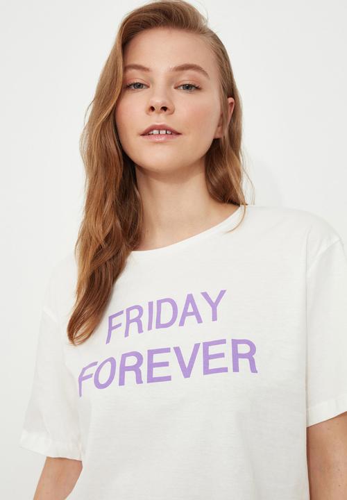 Trendyol - Slogan knitted pajamas set - white & grey 