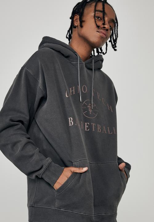 Factorie - Oversized graphic hoodie - washed black