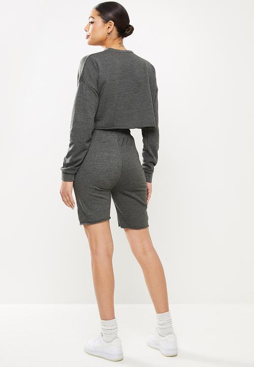 Missguided - Crop sweat & cycling short set - dark grey