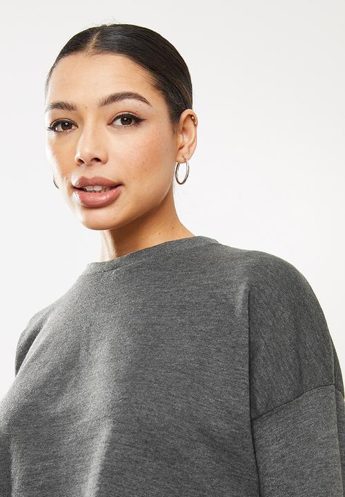 Missguided - Crop sweat & cycling short set - dark grey