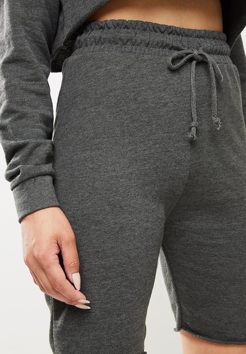 Missguided - Crop sweat & cycling short set - dark grey