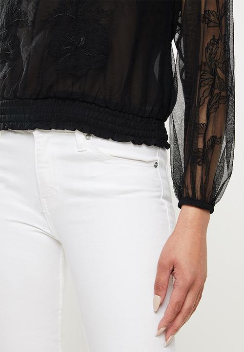 GUESS - Long sleeve luissa applique top - black