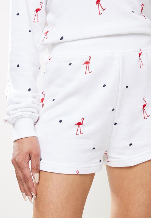Missguided - Flamingo sweater short lounge set - white