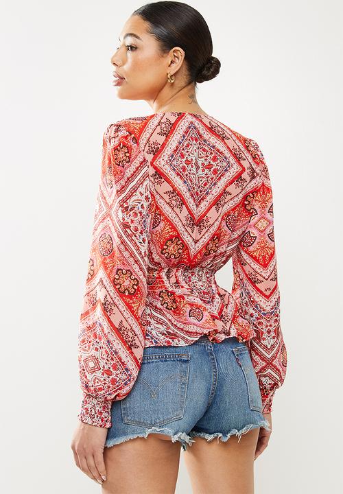 GUESS - Long sleeve bix tie top - multi 
