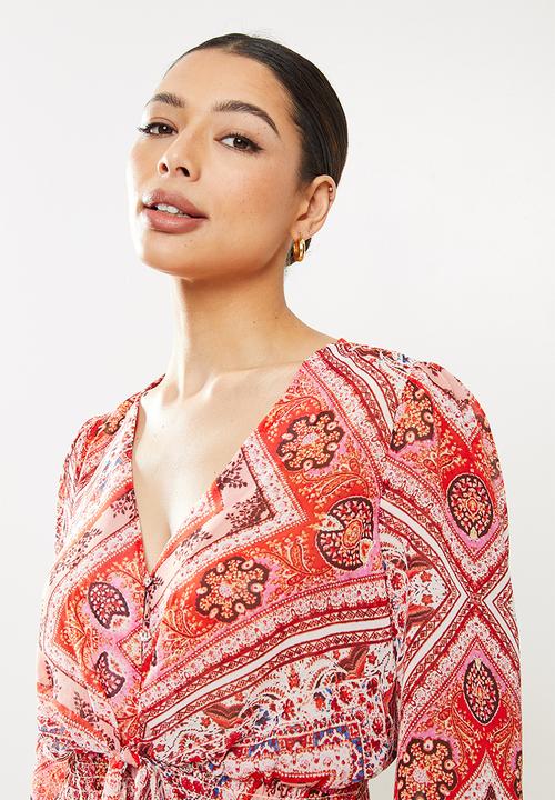 GUESS - Long sleeve bix tie top - multi 