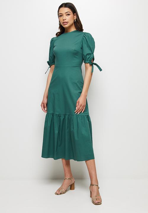 edit - Poplin tie sleeve tiered midi - emerald