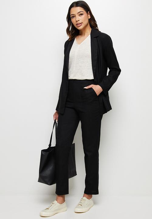 edit - Linen slim leg chino - black