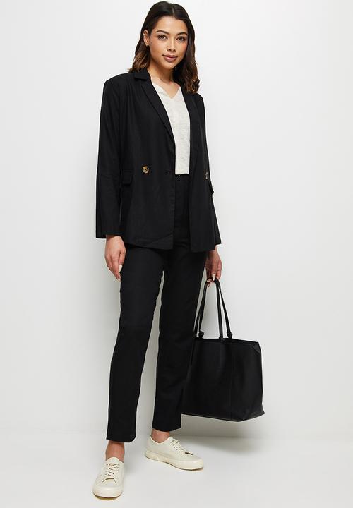 edit - Linen longline blazer - black