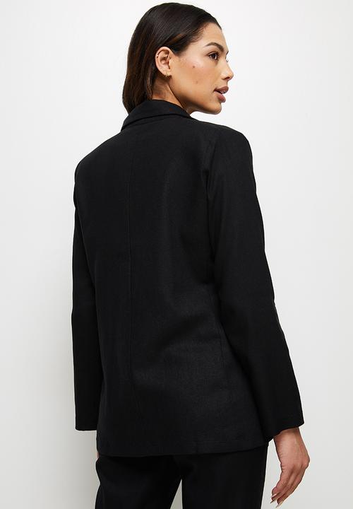 edit - Linen longline blazer - black