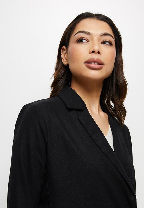 edit - Linen longline blazer - black