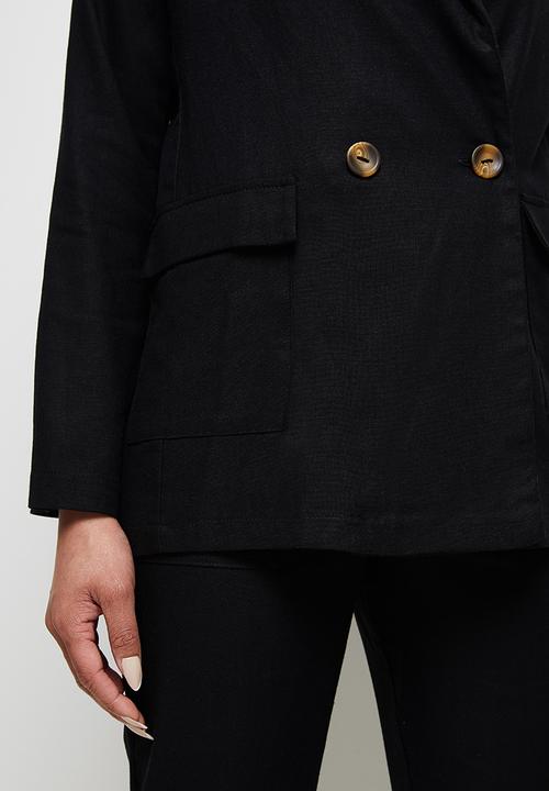 edit - Linen longline blazer - black