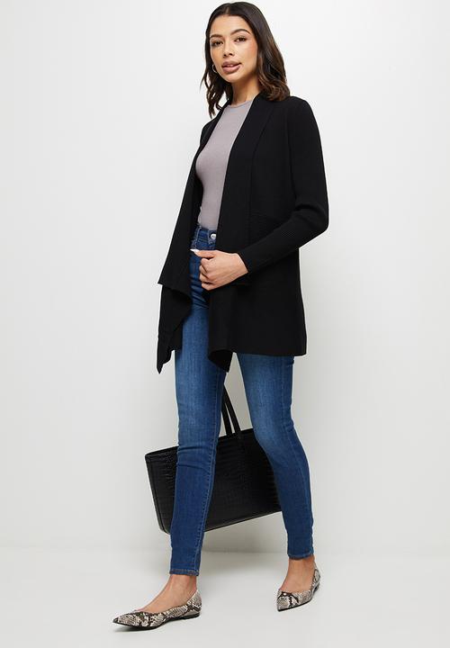 edit - Shaped waterfall cardigan - black