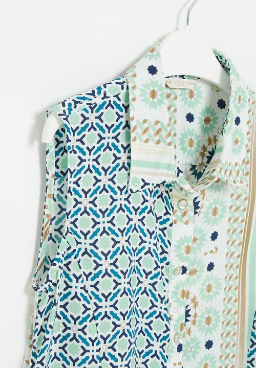 GUESS - Viscose knit bandan print shirt - blue