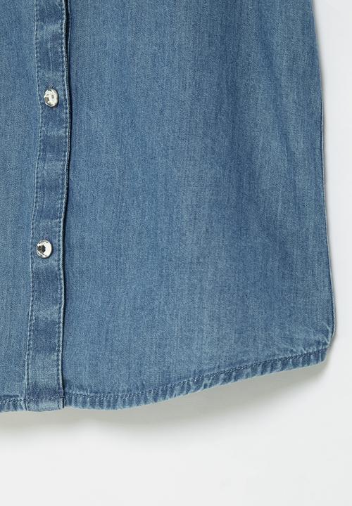 GUESS - Floral embroidery sleeveless shirt - blue