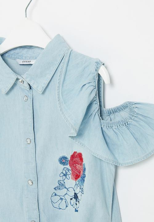 GUESS - Denim sleeveless tie front shirt - blue