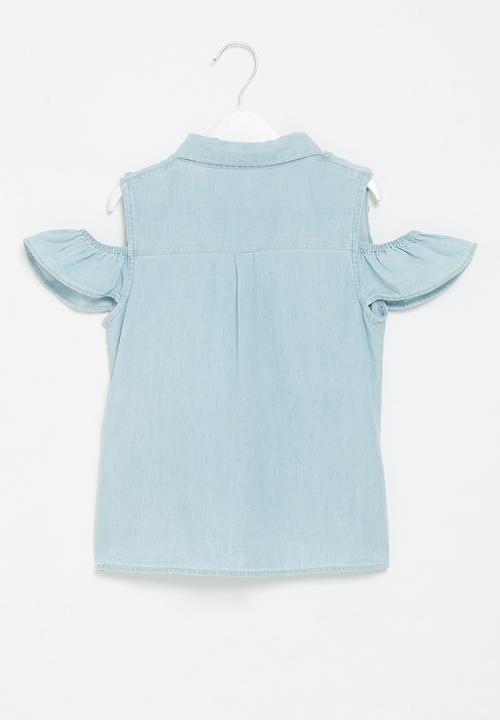 GUESS - Denim sleeveless tie front shirt - blue