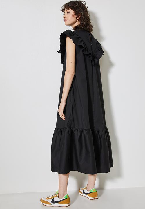 Superbalist - Ruffle funnel neck dress - black