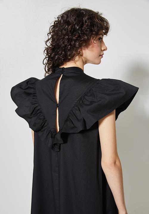 Superbalist - Ruffle funnel neck dress - black