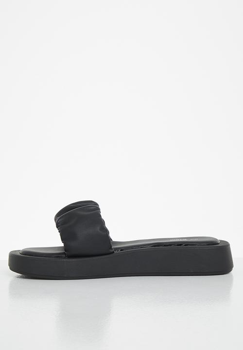 Plum - Taskia ruched flatform slide - black