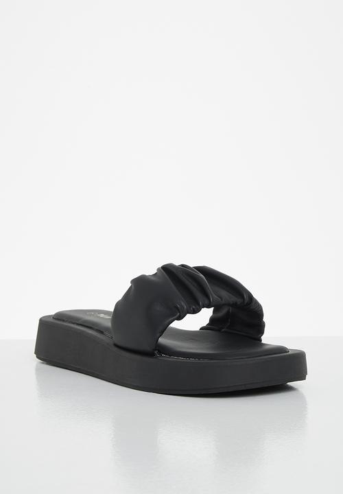 Plum - Taskia ruched flatform slide - black
