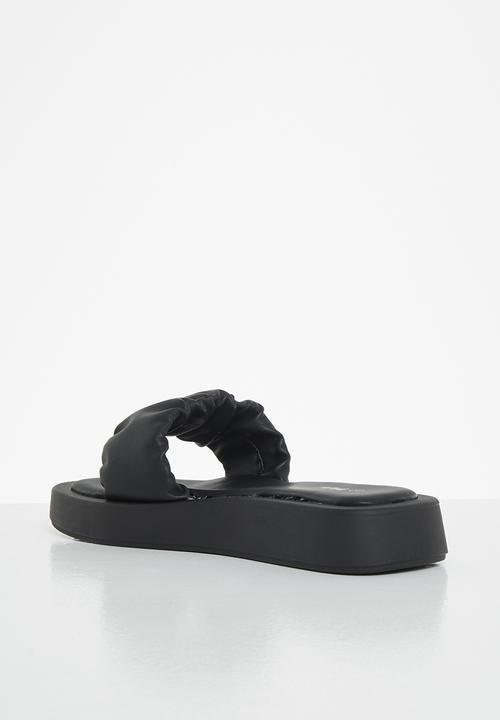 Plum - Taskia ruched flatform slide - black