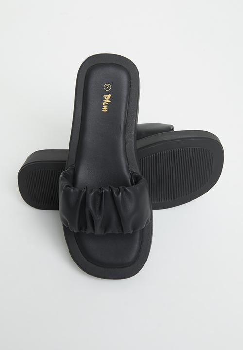 Plum - Taskia ruched flatform slide - black