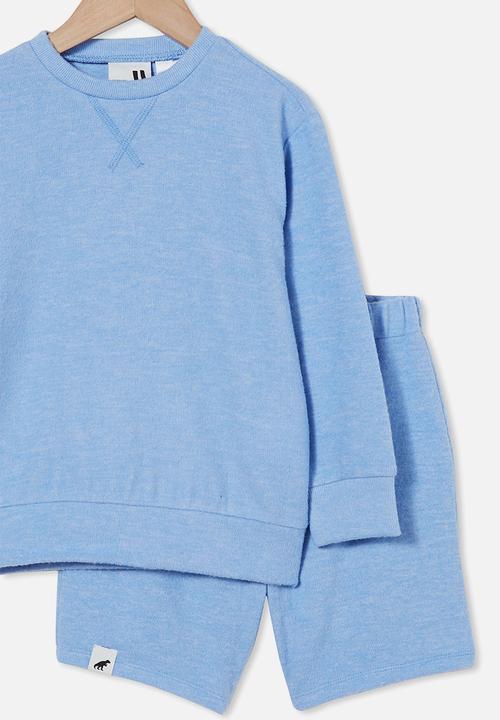 Cotton On - Liam long sleeve shortie pyjama set/ loungewear - dusk blue marle
