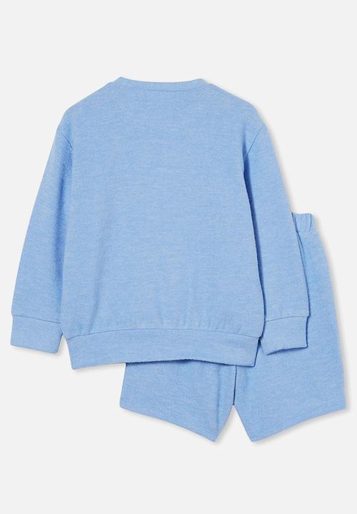 Cotton On - Liam long sleeve shortie pyjama set/ loungewear - dusk blue marle
