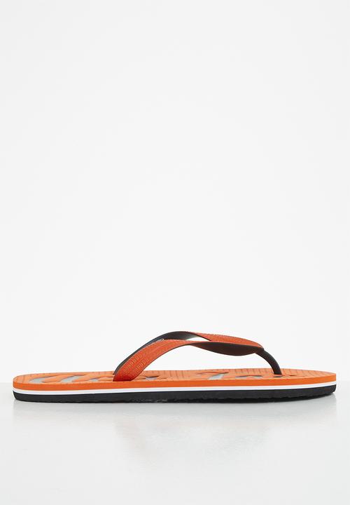 Aca Joe - Mens aca joe printed slip slops - orange & black