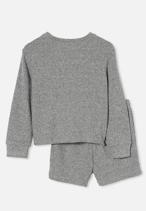 Cotton On - Abbie knotted front long sleeve pyjama set / loungewear - grey