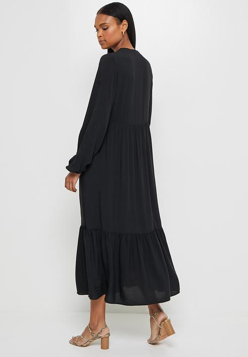 edit - Mandarin collar tiered maxi - black
