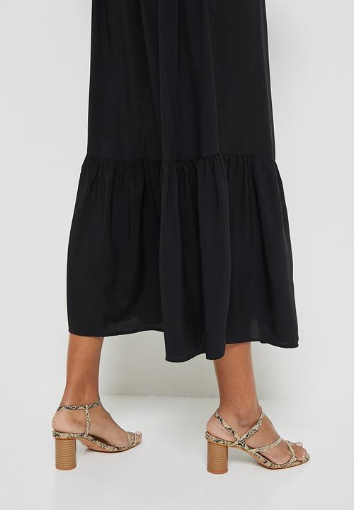 edit - Mandarin collar tiered maxi - black