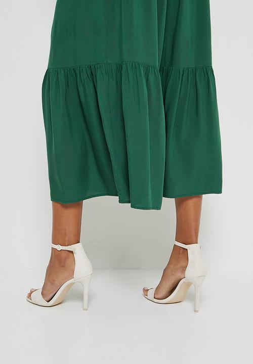 edit - Mandarin collar tiered maxi - botanical green