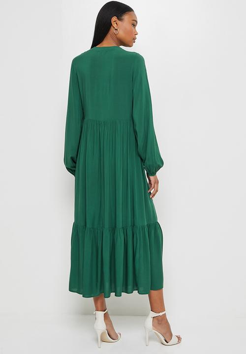 edit - Mandarin collar tiered maxi - botanical green