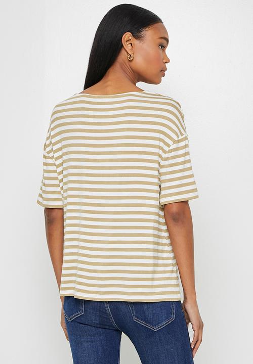 edit - Stripe loose fit vneck tee - beige milk stripe