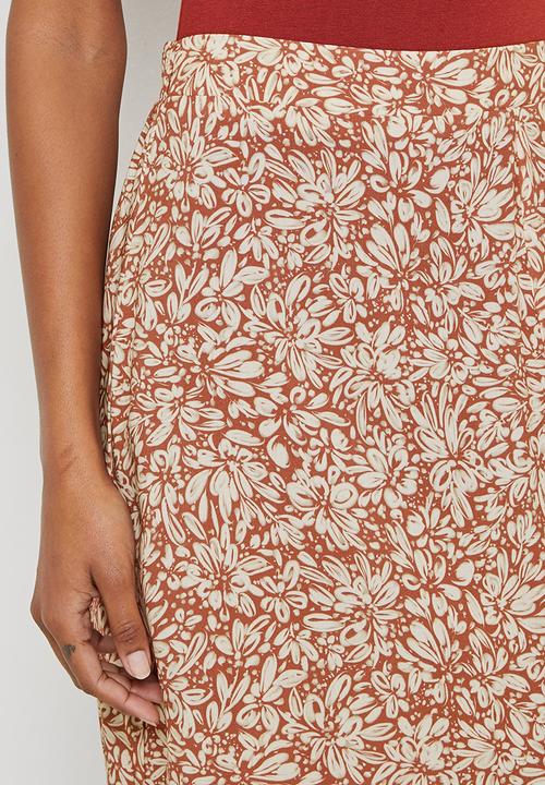 edit - Pull on slit midi skirt - rust floral